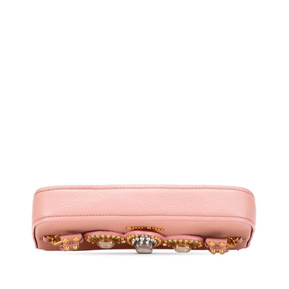 Pre Loved miu miu Studded Leather Clutch Women Pink Clutches - Picture 3 of 8